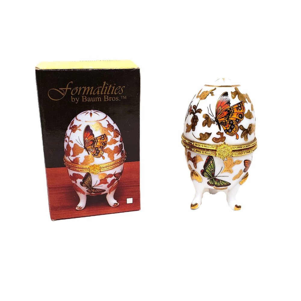 Formalities by Baum Bros Butterfly Collection Footed Egg Hinged Trinket Box 4"